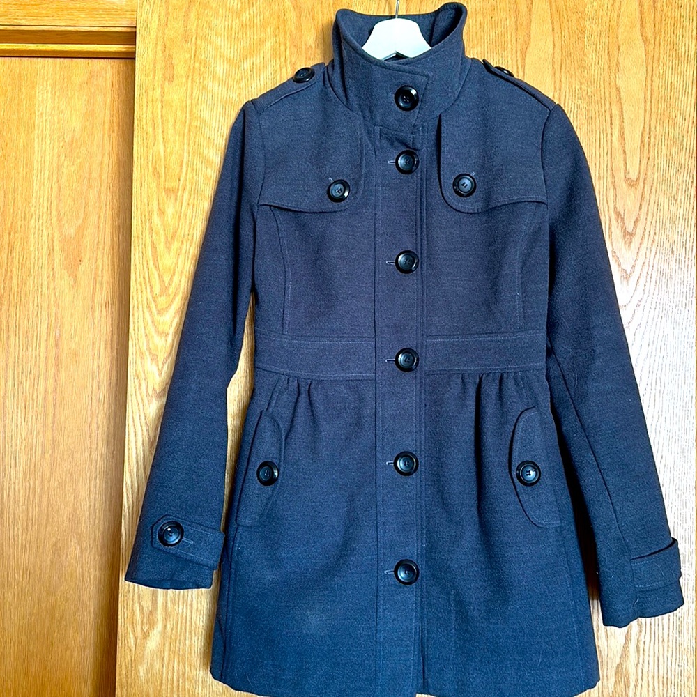 A. Byer Women's Gray Pea Coat & Black Buttons w/Pockets - Medium